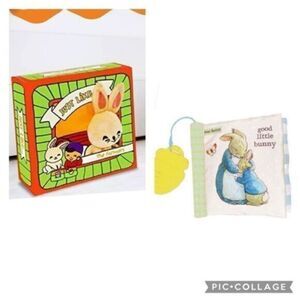 TWO Baby Books. Peter Rabbit Soft Book with Teething Ring - Box Cloth Farmers